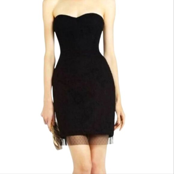 BCBG Dress Corset Strapless‎ Mini Short ROSELLE Lace Sheer Mesh Layer Black 2 - Picture 1 of 15